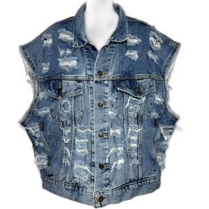 FURST OF A KIND FOAK VINTAGE UPCYCLE DENIM VEST AMERICAN FLAG SIZE XXL UNISEX